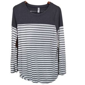 Zenana Premium Colorblock Striped Elbow Patch Blouse Size Medium